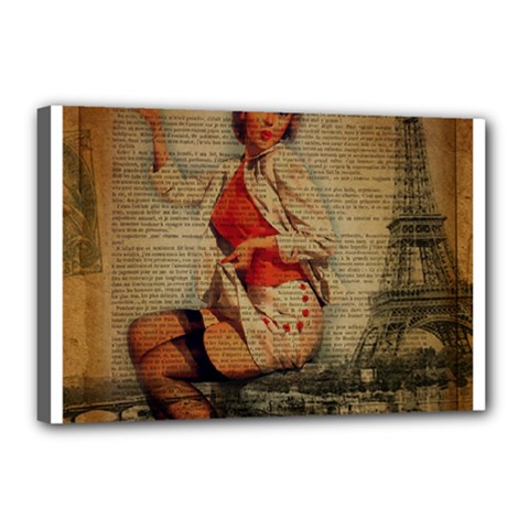  Vintage Newspaper Print Pin Up Girl Paris Eiffel Tower Funny Vintage Retro Nurse  Canvas 18  X 12  (framed)