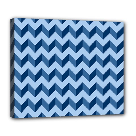 Tiffany Blue Modern Retro Chevron Patchwork Pattern Deluxe Canvas 24  X 20  (framed) by GardenOfOphir