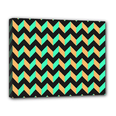 Neon And Black Modern Retro Chevron Patchwork Pattern Canvas 14  X 11  (framed) by GardenOfOphir