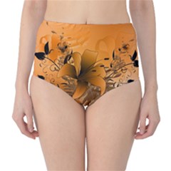 Awesome Summer  Flowers In Soft Red And Yellow High-waist Bikini Bottoms