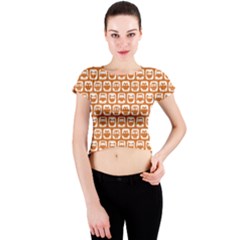 Orange And White Owl Pattern Crew Neck Crop Top by GardenOfOphir