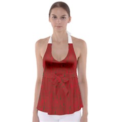 Red Pattern Babydoll Tankini Top