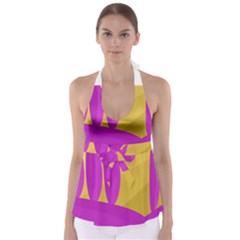 Yellow And Magenta Landscape Babydoll Tankini Top