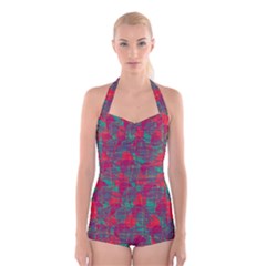 Decorative Abstract Art Boyleg Halter Swimsuit 