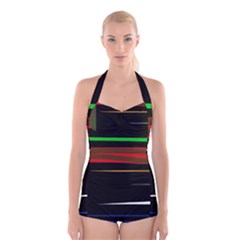 Colorful Lines  Boyleg Halter Swimsuit 