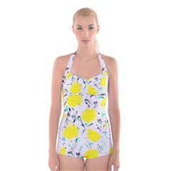 Yellow Roses 2 Boyleg Halter Swimsuit 