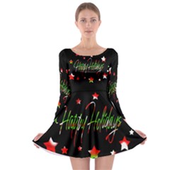 Happy Holidays 2  Long Sleeve Skater Dress by Valentinaart