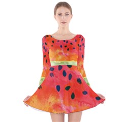 Abstract Watermelon Long Sleeve Velvet Skater Dress by DanaeStudio