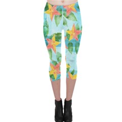 Tropical Starfruit Pattern Capri Leggings  by DanaeStudio