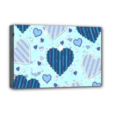 Light And Dark Blue Hearts Deluxe Canvas 18  X 12   by LovelyDesigns4U