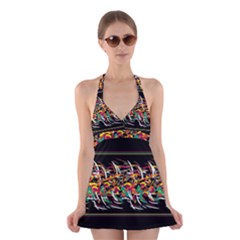 Colorful Barbwire  Halter Swimsuit Dress