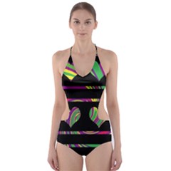 Colorful Harts Pattern Cut-out One Piece Swimsuit