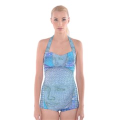 Digital Pattern Boyleg Halter Swimsuit 