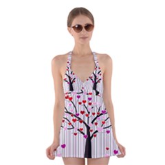 Valentine s Day Tree Halter Swimsuit Dress