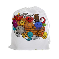 Graffiti Characters Flat Color Concept Cartoon Animals Fruit Abstract Around Brick Wall Vector Illus Drawstring Pouches (xxl)