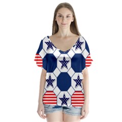 Patriotic Symbolic Red White Blue Flutter Sleeve Top by Nexatart