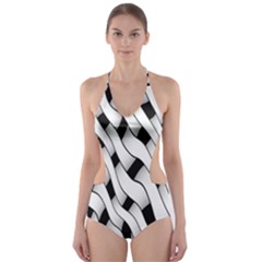 Black And White Pattern Cut-out One Piece Swimsuit