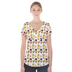 Hamburger And Fries Short Sleeve Front Detail Top by Simbadda