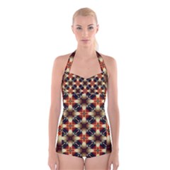 Kaleidoscope Image Background Boyleg Halter Swimsuit 