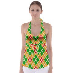 Colorful Color Pattern Diamonds Babydoll Tankini Top