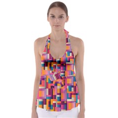 Abstract Background Geometry Blocks Babydoll Tankini Top