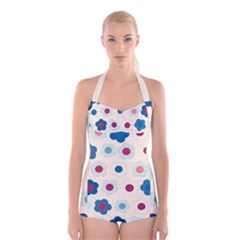 Floral Pattern Boyleg Halter Swimsuit 