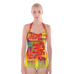 Binary Binary Code Binary System Boyleg Halter Swimsuit 