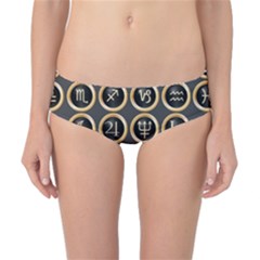 Black And Gold Buttons And Bars Depicting The Signs Of The Astrology Symbols Classic Bikini Bottoms