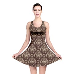 Brown Damask Pattern Element Reversible Skater Dress