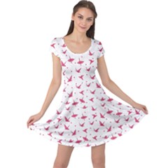 Pink Origami Cranes In Love On The Branches Print Cap Sleeve Dress