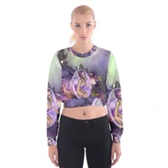 Wonderful Fairy In The Wonderland , Colorful Landscape Women s Cropped Sweatshirt by FantasyWorld7