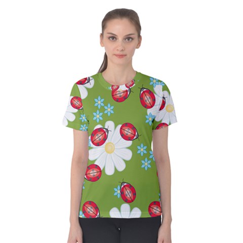 Insect Flower Floral Animals Star Green Red Sunflower Women s Cotton Tee by Mariart