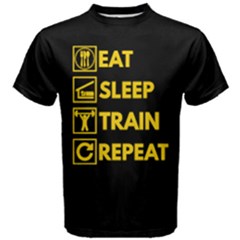 Black & Yellow Eat Sleep Train Repeat Men s Cotton Tee by ThinkOutisdeTheBox