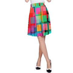 Plaid Line Color Rainbow Red Orange Blue Chevron A-line Skirt