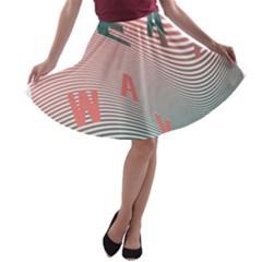 Heat Wave Chevron Waves Red Green A-line Skater Skirt