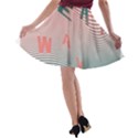 Heat Wave Chevron Waves Red Green A-line Skater Skirt View2