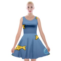 Water Bubbles Fish Seaworld Blue Velvet Skater Dress by Mariart