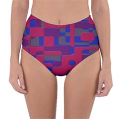 Offset Puzzle Rounded Graphic Squares In A Red And Blue Colour Set Reversible High-waist Bikini Bottoms