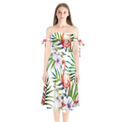 Mingo Shoulder Tie Bardot Midi Dress