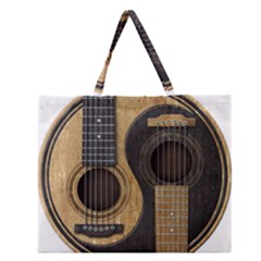 Old And Worn Acoustic Guitars Yin Yang Zipper Large Tote Bag by JeffBartels