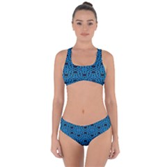 Triangle Knot Blue And Black Fabric Criss Cross Bikini Set by BangZart