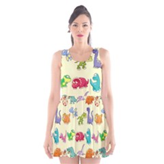 Group Of Funny Dinosaurs Graphic Scoop Neck Skater Dress