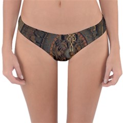 Steampunk, Awesoeme Clock, Rusty Metal Reversible Hipster Bikini Bottoms