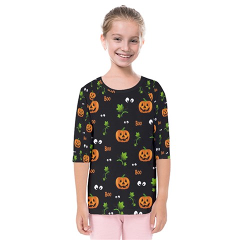 Pumpkins - Halloween Pattern Kids  Quarter Sleeve Raglan Tee by Valentinaart