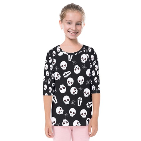 Skull, Spider And Chest  - Halloween Pattern Kids  Quarter Sleeve Raglan Tee by Valentinaart