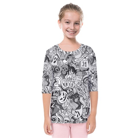 Halloween Pattern Kids  Quarter Sleeve Raglan Tee by ValentinaDesign