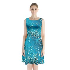 Flower Back Leaf River Blue Star Sleeveless Waist Tie Chiffon Dress by Mariart