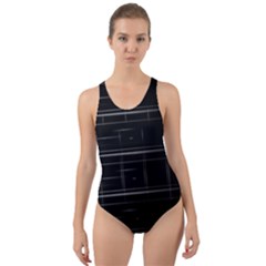 Stripes Black White Minimalist Line Cut-out Back One Piece Swimsuit