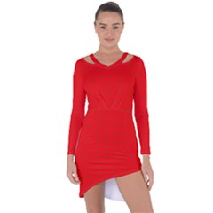 Small Christmas Green Polka Dots On Red Asymmetric Cut-out Shift Dress