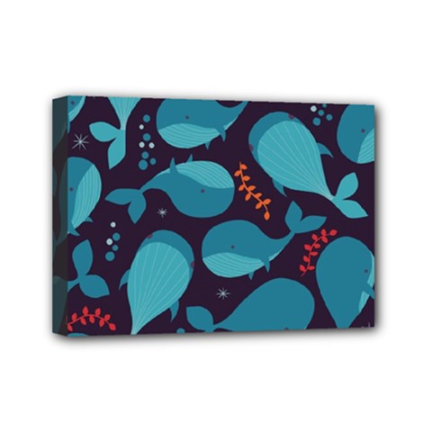 Blue Whale Pattern Mini Canvas 7  X 5 